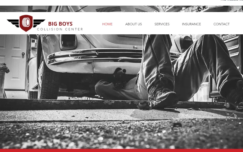Homepage of the Big Boys Collision Center website