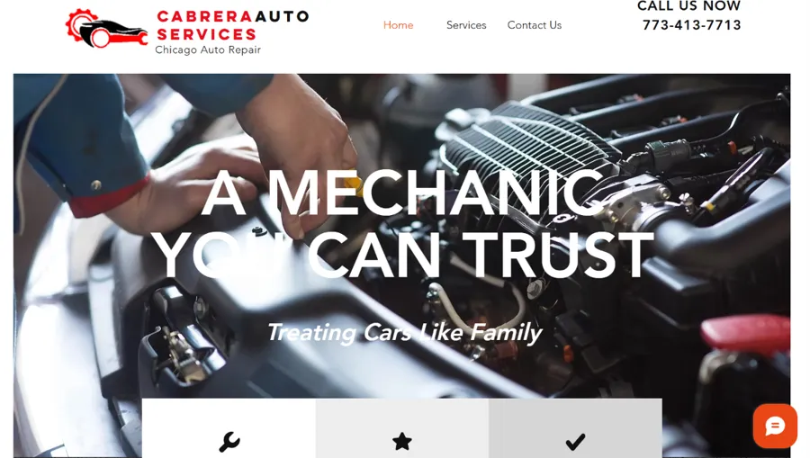 Homepage of the Cabrera Auto Services website