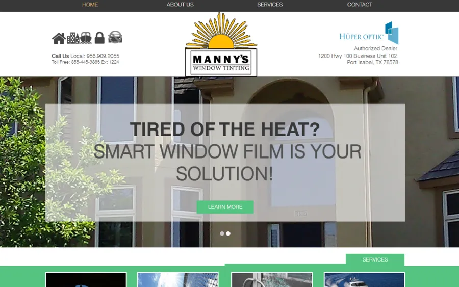 Homepage of the Manny's Window Tinting website