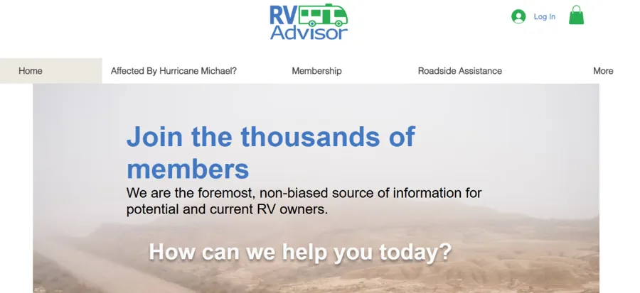 Homepage of the RV Advisor website